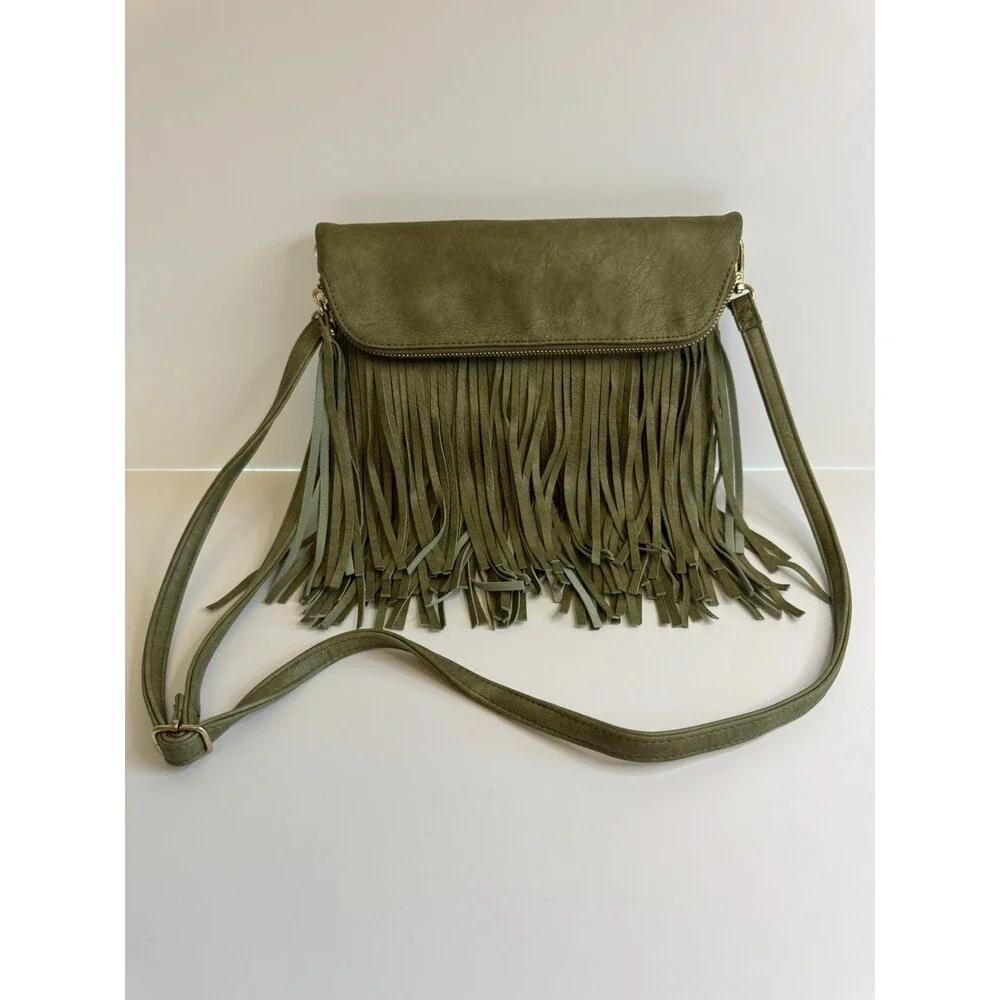 Mellow World Women's Olive Tassel Crossbody Purse Handbag Shoulder Bag -boho